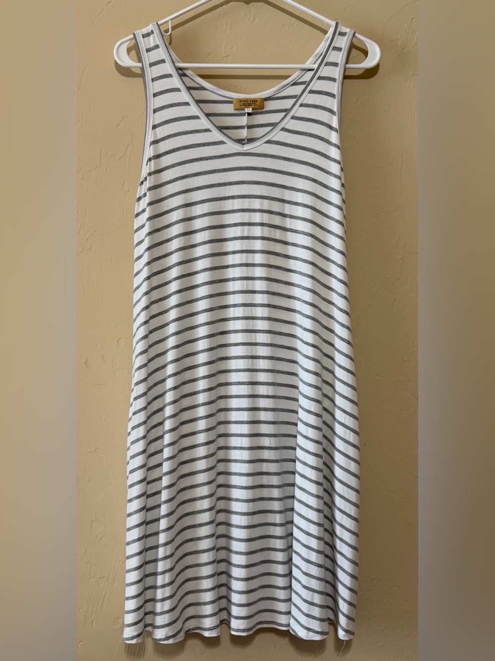 Piko 1988 White Tank Dress with Gray Stripes